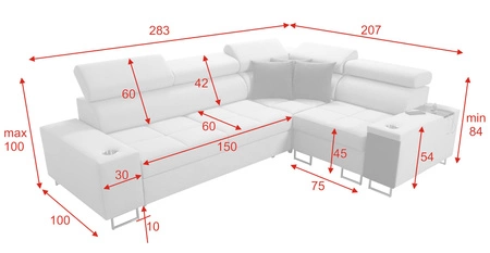 Narożnik z funkcją spania Dafni II kość słoniowa / biały prawostronny velvet narożnik z pojemnikiem na pościel i szufladą w boczku