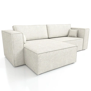 Narożnik z funkcją spania Otton biały uniwersalny stylowy narożnik sztruksowa tkanina eleganckie wykończenie krawędzi mebla