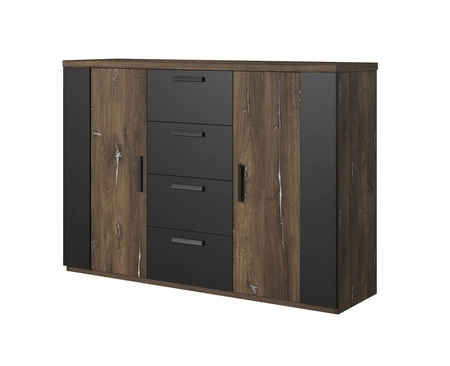 Zestaw mebli do sypialni Sigma dąb flagstaff / czarny z srebrną wstawką idealne nowoczesne meble do sypialni łóżko z tapicerowanym zagłówkiem