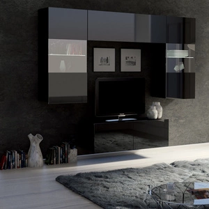 Meblościanka Apulia X czarny połysk wyjątkowo stylowa meblościanka proste bryły wpisujące się w każde wnętrze