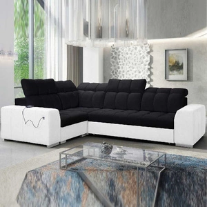 Narożnik z funkcją spania Luigi II czarny / biały lewostronny komfort podczas codziennego wypoczynku narożnik z pojemnikiem na pościel