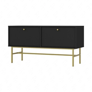Szafka RTV Kioto III 121 cm czarny grafit elegancka szafka z drzwiami otwieranymi do dołu złoty metalowy stelaż