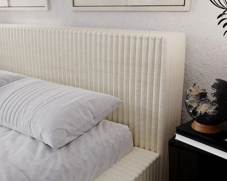 Łóżko tapicerowane Tilo 160x200 jasny szary nowoczesny design łóżko z pojemnikiem na pościel z komfortowym zagłówkiem tkanina z wyrazistymi prążkami