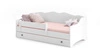 Łóżko Emily 80x160 cm białe dziecięce łóżko z materacem barierka ochronna szuflada z szarymi uchwytami w kształcie serca
