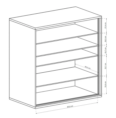 Witryna niska Mediolan Plus 92 cm hikora gustowna witryna na metalowych nogach szuflada z systemem push to open bezpieczne szkło hartowane