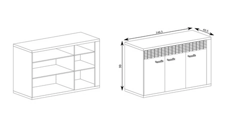 Komoda z szufladami Natural 147 cm dąb ribbeck pojemna komoda do sypialni z dekoracyjna drewnianą listwą wzbogacona o oświetlenie LED