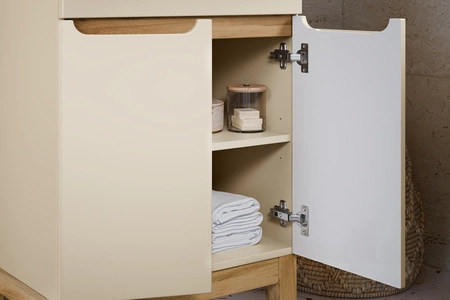 Szafka pod umywalkę Bali 80 cm beżowy / dąb wotan nowoczesna szafka do łazienki osadzona na stabilnych nogach oryginalny design