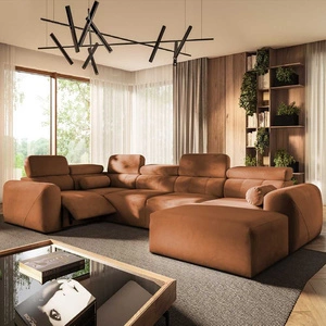 Narożnik z funkcją spania Cantare IV Lux ceglasty prawostronny starannie wykonany narożnik do salonu z podnoszonym podnóżkiem