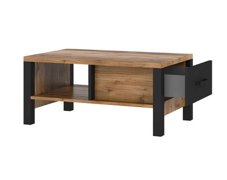 Stolik kawowy Olin appenzeller / czarny wytrzymały odporny blat nowoczesny i elegancki design stolik z pojemną szufladą oraz dodatkową półką