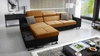 Narożnik z funkcją spania Alcamo miodowy / czarny lewostronny elegancki i stylowy narożnik z dostawką praktyczna szuflada w boczku mebla