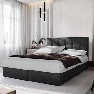 Łóżko kontynentalne Harmony 160x200 czarny w nowoczesnym skandynawskim stylu z wezgłowiem wykończonym ozdobnymi guzikami