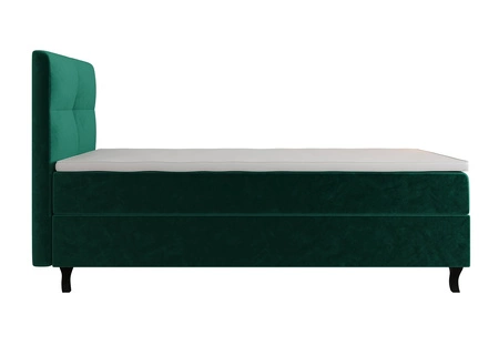 Łóżko kontynentalne Melba 90x200 butelkowa zieleń w nowoczesnym skandynawskim stylu z tapicerowanym zagłówkiem łóżko z pojemnikiem