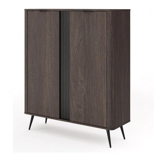 Komoda wysoka Veris 113 cm dąb dunin / czarny stylowe zaokrąglone krawędzie ozdobna ryflowana listwa podkreśla oryginalny design