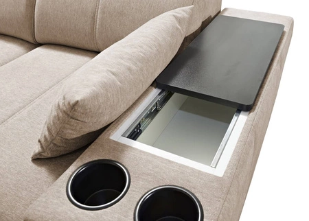 Narożnik z funkcją spania Tesalia IX szary popiel lewostronny nowoczesny design komfortowe przesuwane oparcie szuflada w boczku mebla