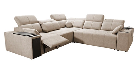 Narożnik z funkcją spania Tesalia III Lux brązowy lewostronny komfortowy narożnik z wysuwanym podnóżkiem funkcja przesuwanego oparcia