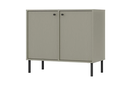 Meblościanka Kioto II eukaliptus stylowy design mebli do salonu eleganckie meble wsparte na metalowych czarnych nogach subtelne uchwyty