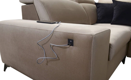 Narożnik z funkcją spania Kelly Sleek II grafitowy lewostronny elegancki narożnik do salonu wykonany z wytrzymałej plecionej tkaniny