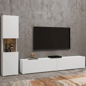 Meblościanka Ava biała / dąb wotan z możliwością powieszenia nowoczesny design szkło hartowane