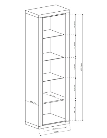 Witryna Dallas 58 cm dąb sonoma / czarny stylowa witryna z szufladami do salonu elementy z bezpiecznego szkła stylowe czarne uchwyty