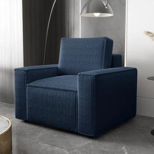 Fotel Nelo niebieski klasyczny design w nowoczesnym wydaniu wygodny fotel do salonu prążkowana sztruksowa tkanina