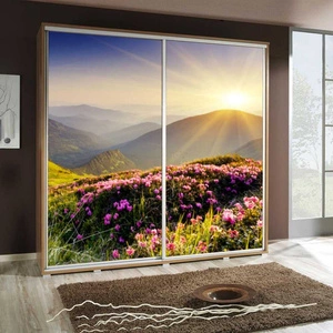 Szafa przesuwna Artistino 205 cm z grafiką góry III korpus szafy w kolorze dąb catania wykonany z płyty o grubości 22mm