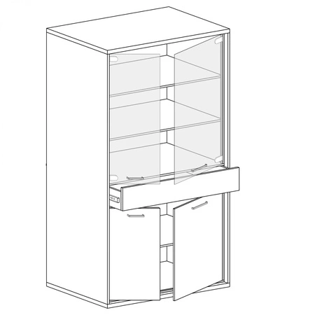 Witryna Mediolan Plus 92 cm hikora stylowa witryna bezpieczne szkło hartowane witryna na metalowych nogach szuflada z systemem push to open