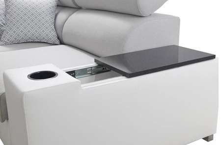 Narożnik z funkcją spania Provo miodowy / biały lewostronny narożnik z pojemnikiem na pościel i funkcjonalną dostawką