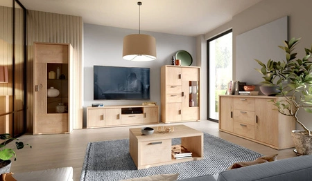 Zestaw mebli do salonu Grand dąb cremona elegancki i funkcjonalne meble z zaoblonymi detalami idealna do salonu lub pokoju dziennego