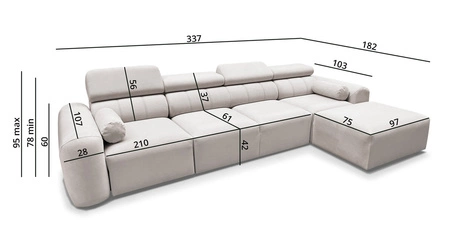 Narożnik z funkcją spania Cantare XII ciemny beż prawostronny estetyczny i niezwykle komfortowy narożnik z pojemnikiem na pościel