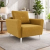 Fotel Felicie musztardowy elegancki fotel do salonu z obszernym i miękkim siedziskiem drewniane nóżki nadają wizualnej lekkości