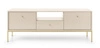 Szafka RTV Mono 154 cm beżowa minimalistyczny design prosta forma wzbogacona o metalowe złote elementy stylowy uchwyt
