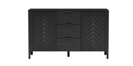 Zestaw mebli do salonu Malumi czarny stylowe meble z wyrafinowanym wzorem jodełki metalowe uchwyty wysoka stabilna podstawa