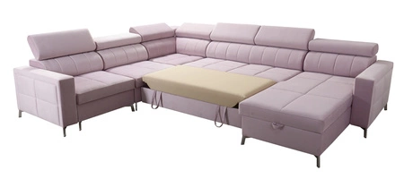 Narożnik z funkcją spania Nausa VII butelkowa zieleń prawostronny elegancki narożnik do salonu wykonany z miękkiej tkaniny typu velvet