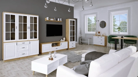 Komoda Scandi 100 cm dąb artisan / biały użytkowa i funkcjonalna komoda stylowe frezowane fronty metalowe uchwyty