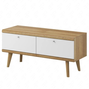 Szafka RTV Primo 107 cm dąb riviera / biały nowoczesny design w stylu skandynawskim obrzeża wykończone specjalną okleiną