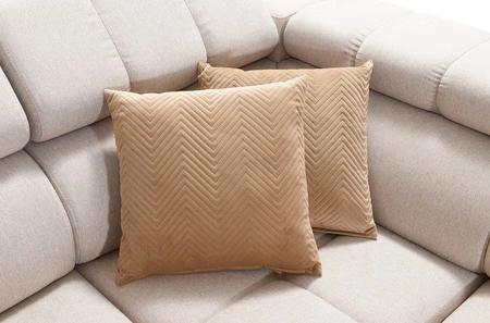 Narożnik z funkcją spania Bolmso XII beżowy prawostronny nowoczesny design narożnik zapewnia komfort obszerne pojemniki na pościel