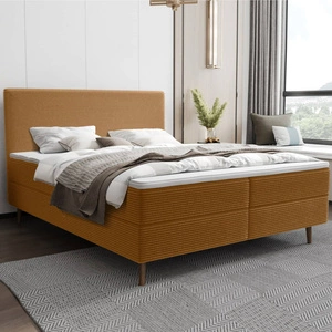 Łóżko kontynentalne Totti 160x200 miodowe stylowe łóżko z pojemnikiem na pościel trójwymiarowa tkanina o wyrazistych prążkach