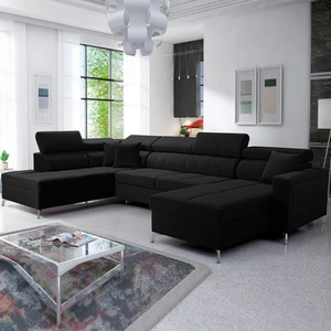 Narożnik z funkcją spania Nausa VI czarny prawostronny stylowy narożnik do salonu o komfortowym wykończeniu miękka tkanina typu velvet