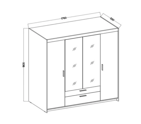 Szafa z lustrem Rene 176 cm beż piaskowy stylowy design czarne uchwyty idealna szafa do sypialni pojemne szuflady