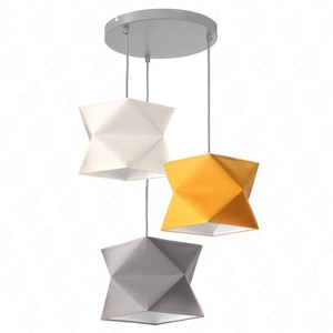 Lampa wisząca potrójna Quasar designerska lampa sufitowa do salonu z kolorowymi abażurami i szarą rozetą sufitową