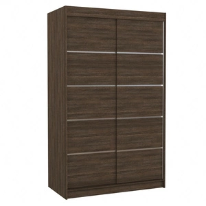 Szafa przesuwna Benisso 120 cm dąb sonoma czekolada funkcjonalna szafa do sypialni fronty wykończone poziomymi srebrnymi listwami