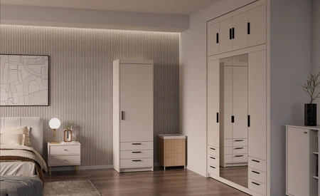 Szafa Rene 60 cm beż piaskowy nowoczesny design oraz obrzeża wykończone ABS idealna szafa do sypialni pojemne szuflady