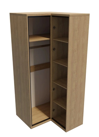 Szafa narożna Mediolan hikora gustowny design szafy wzbogacony o stylowe czarne dodatki idealna szafa do sypialni lub garderoby