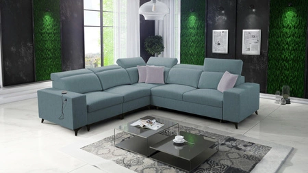 Narożnik z funkcją spania Kelly Sleek III arktyczny błękit lewostronny elegancki narożnik do salonu z dwoma pojemnikami na pościel