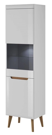 Meblościanka Atka biała / biały połysk / dąb riviera nowoczesny design obrzeża wykończone specjalną okleiną bezpieczne szkło hartowane