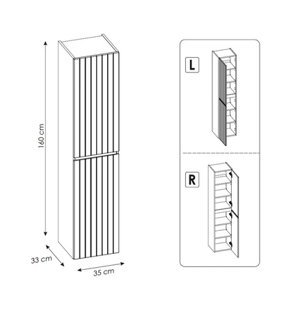 Słupek łazienkowy wiszący Iconic 35 cm beżowy szafka odporna na działanie wilgoci i wysokiej temperatury gustowne pionowe ryflowanie