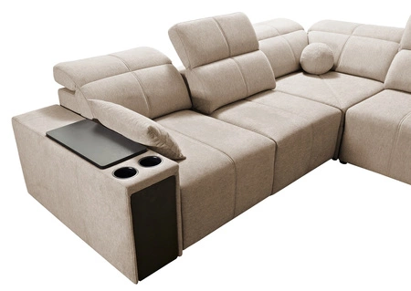 Narożnik z funkcją spania Tesalia III szary popiel lewostronny komfortowy narożnik z przesuwanym oparciem dwa pojemniki na pościel