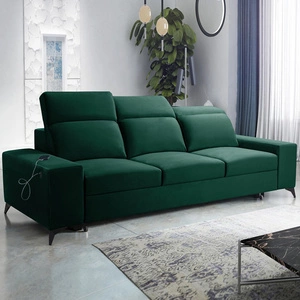 Sofa z funkcją spania Kelly zielona stylowa sofa do salonu o prostym designie regulowane zagłówki welurowa tkanina