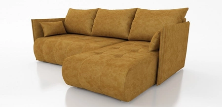 Narożnik z funkcją spania Selva miodowy uniwersalny narożnik z pojemnikiem na pościel velvetowa tkanina o ciekawej strukturze