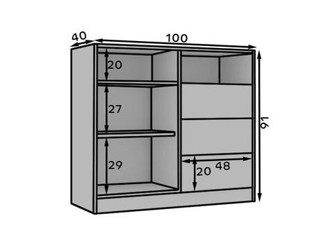 Komoda z szufladami Atson 100 cm szarobeżowy / dąb olejowany lewa stylowy design komody ciekawy kształt frontu nadaje oryginalności